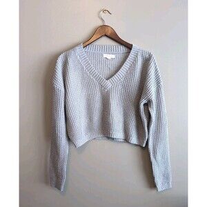 Aeropostale Size Small Crop Knit Sweater Womens Gray Pullover V-neck LS S
